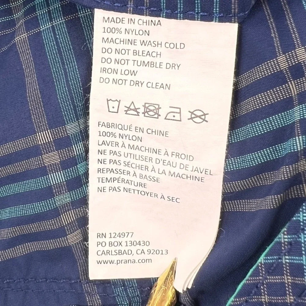 PrAna Swim Trunks Board Shorts‎ Men 34 Blue Teal Plaid Hike UPF 50+ Unlined   9